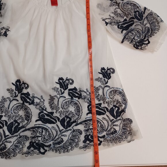 Women's V Cristina White Sheer w/white lining & blue floral embroidery Boho Med - Picture 4 of 9
